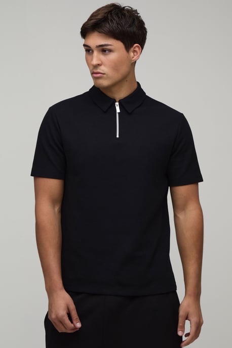 Slim 1/4 Zip Waffle Polo - Image 1