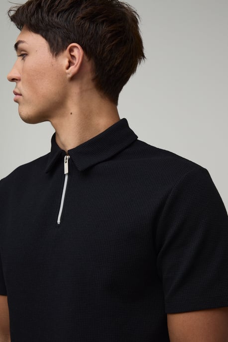 Slim 1/4 Zip Waffle Polo - Image 3