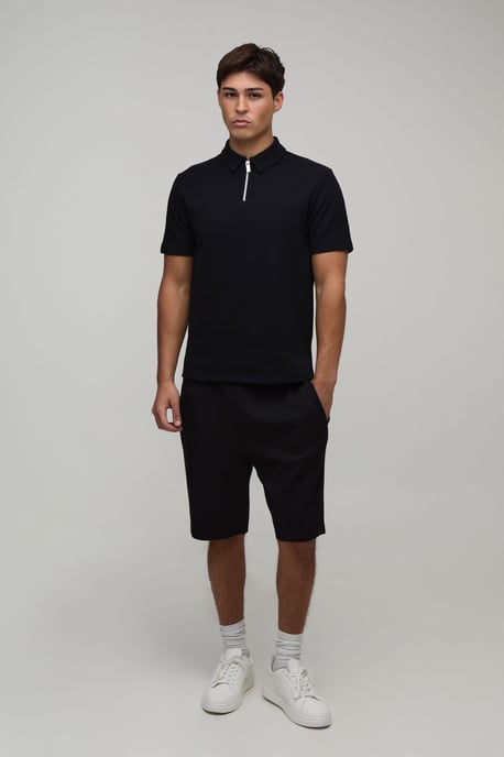 Slim 1/4 Zip Waffle Polo - Image 4