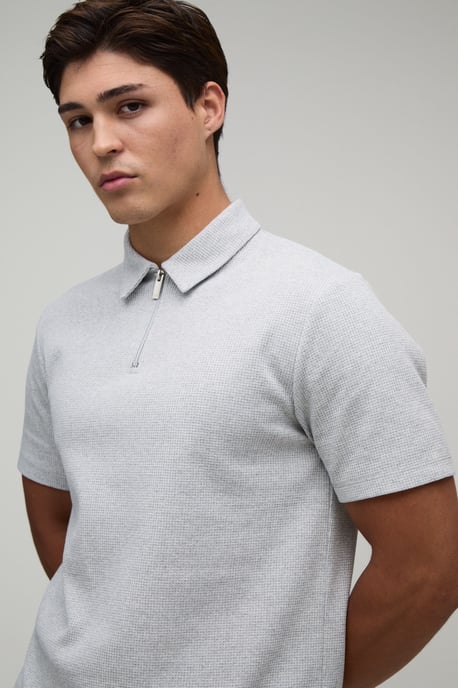 Slim 1/4 Zip Waffle Polo - Image 3