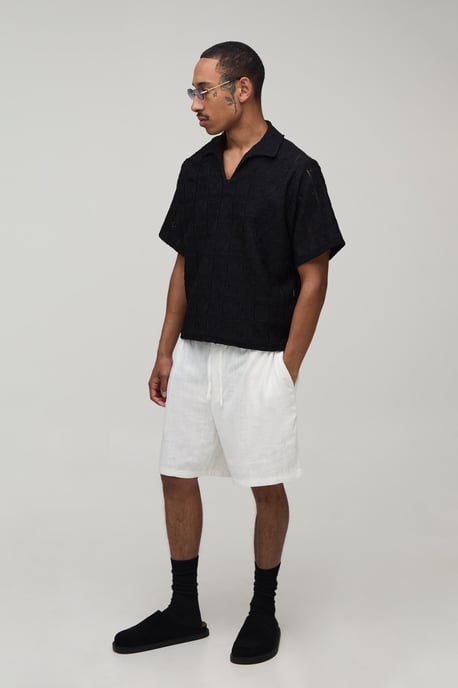 Oversized Boxy Woven Floral V Neck Polo - Image 4