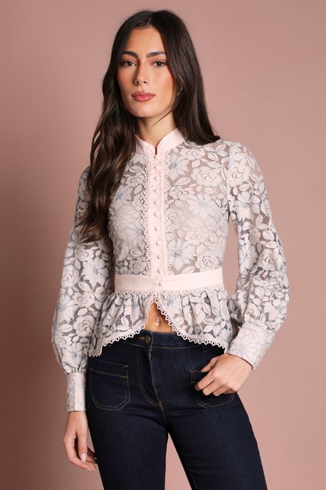 Scallop Trim Lace Long Sleeve Top - Image 4