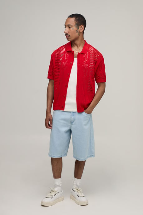 Relaxed Open Stitch Detail Knitted Shirt - Image 4