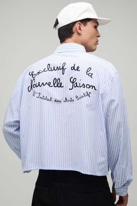 Boxy Crop Stripe Back Print Long Sleeve Shirt - Image 1