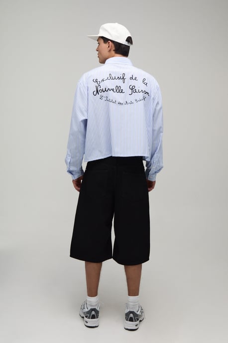 Boxy Crop Stripe Back Print Long Sleeve Shirt - Image 2