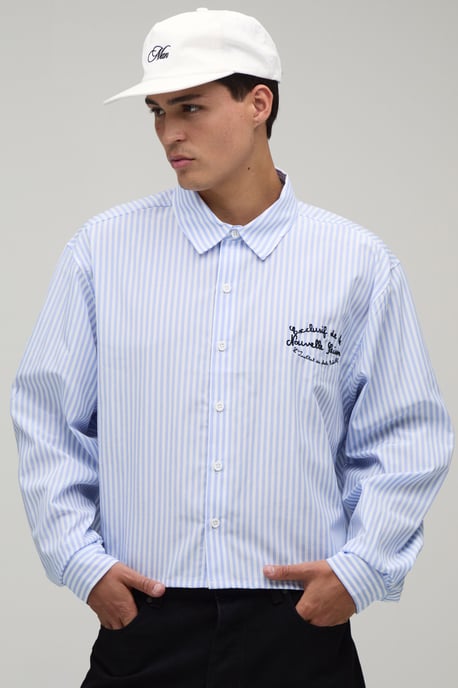 Boxy Crop Stripe Back Print Long Sleeve Shirt - Image 3