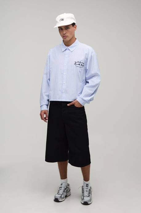 Boxy Crop Stripe Back Print Long Sleeve Shirt - Image 4