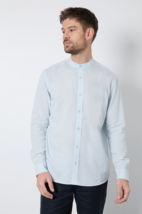 Light Blue Linen Blend Grandad Collar Shirt - Image 1