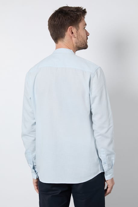 Light Blue Linen Blend Grandad Collar Shirt - Image 3