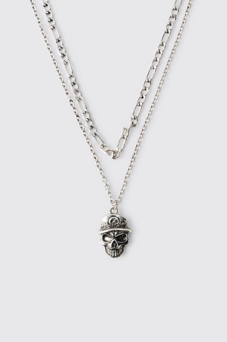Silver Skull Layered Necklace - Image 2