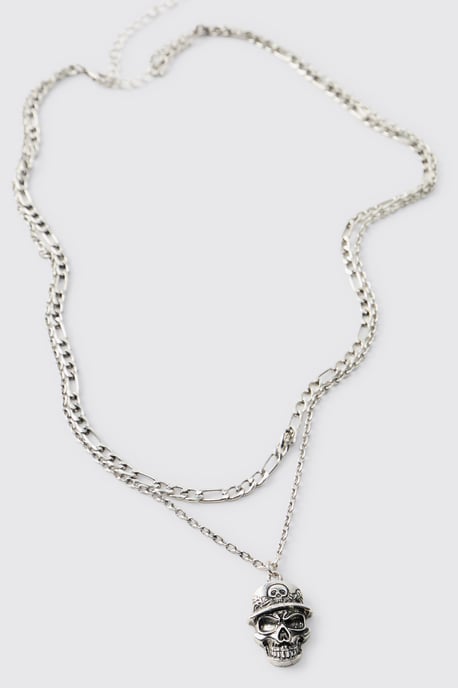 Silver Skull Layered Necklace - Image 4