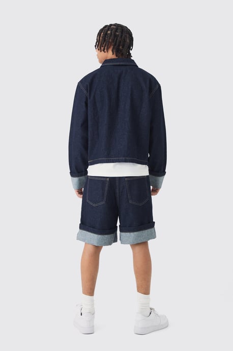 Boxy Fit Turn Up Denim Jacket In Indigo - Image 2