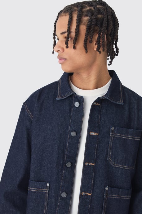 Boxy Fit Turn Up Denim Jacket In Indigo - Image 3