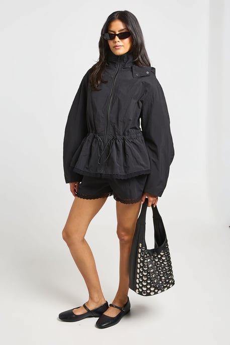Funnel Neck Lace Trim Hem Jacket - Image 3