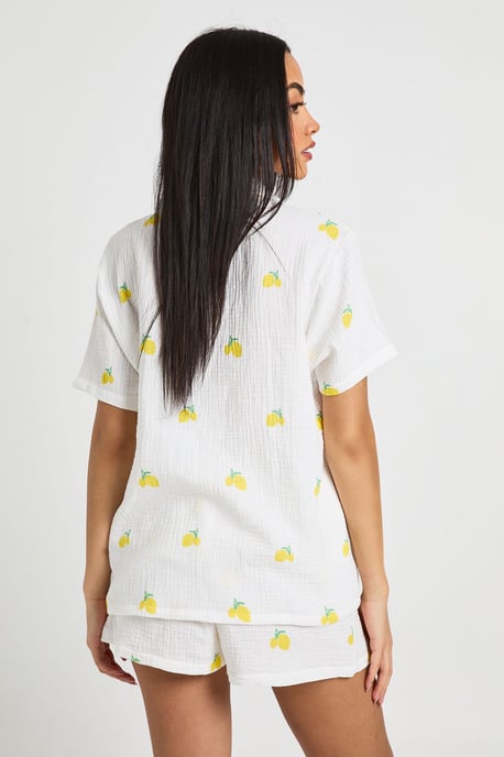 Cotton Lemon Print Short Sleeve Shirt & Short Pyjama Set - Image 2