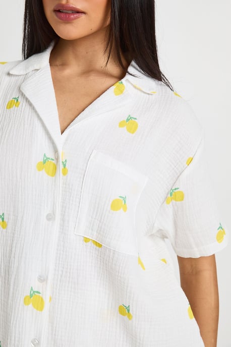 Cotton Lemon Print Short Sleeve Shirt & Short Pyjama Set - Image 4