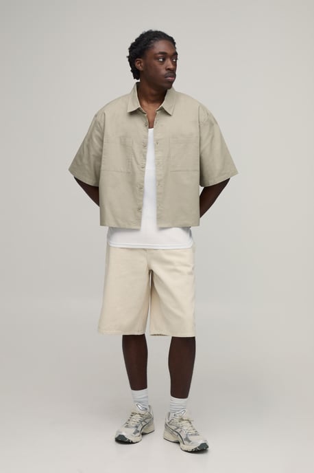 Boxy Cropped Half Sleeve Oxford Shirt - Image 4