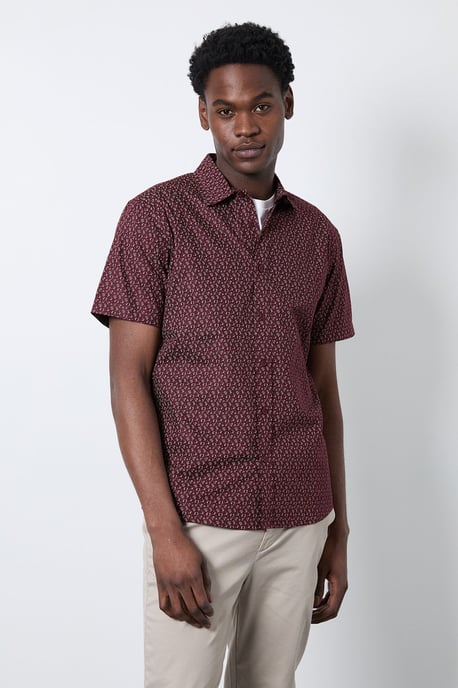 Burgundy Print Short Sleeve Shirt - Image 1