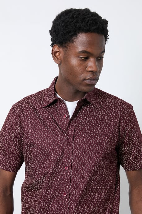 Burgundy Print Short Sleeve Shirt - Image 2