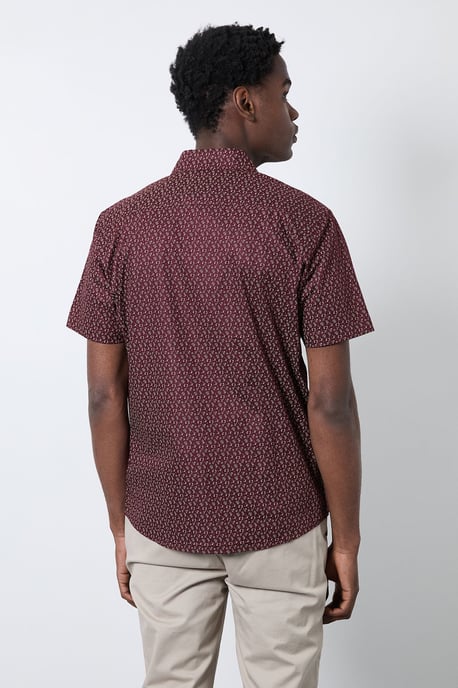 Burgundy Print Short Sleeve Shirt - Image 3