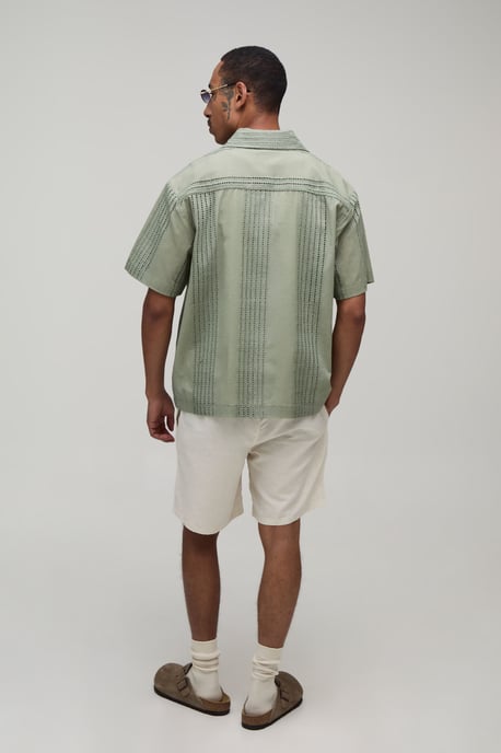 Oversized Embroidered Stripe Short Sleeve Shirt - Image 2
