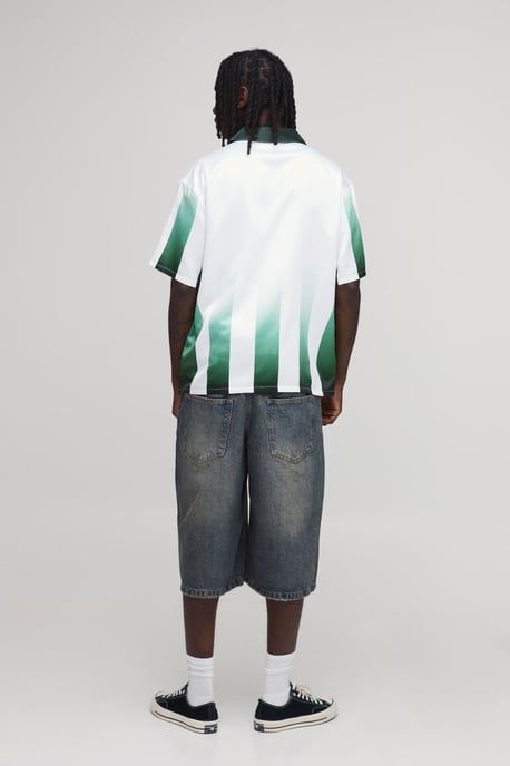 Oversized Half Sleeve Homme Sports Print Satin Shirt - Image 2