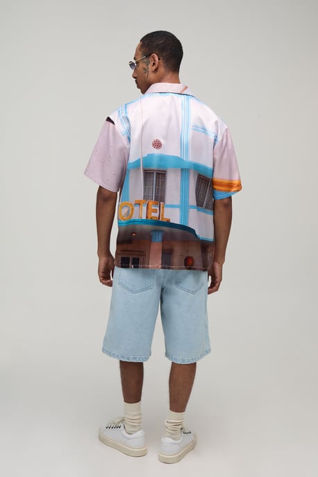 Oversized Half Sleeve Hotel Print Shirt - Image 2