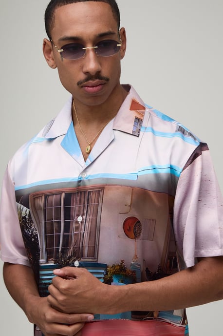 Oversized Half Sleeve Hotel Print Shirt - Image 3