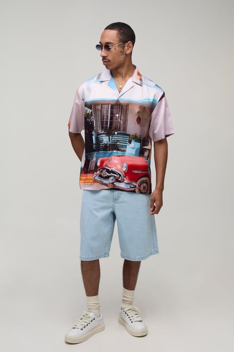 Oversized Half Sleeve Hotel Print Shirt - Image 4