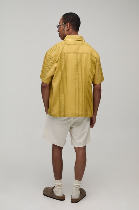 Oversized Embroidered Stripe Short Sleeve Shirt - Image 2