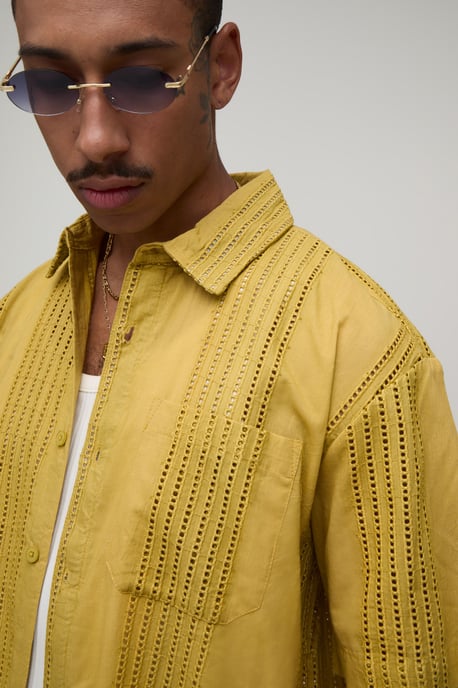Oversized Embroidered Stripe Short Sleeve Shirt - Image 3