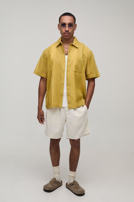 Oversized Embroidered Stripe Short Sleeve Shirt - Image 4