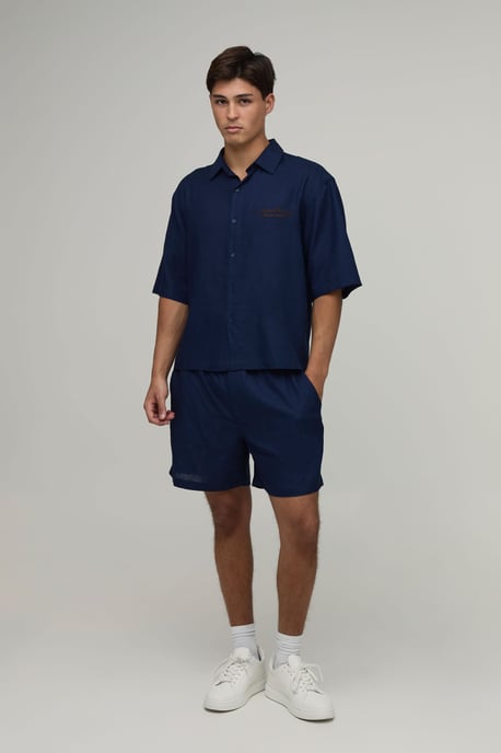 Linen Embroidered French Riviera Oversized Boxy Shirt & Baggy Shorts Set - Image 4