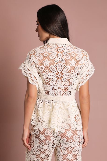 Crochet Lace Pearl Button Wedding Blouse - Image 3