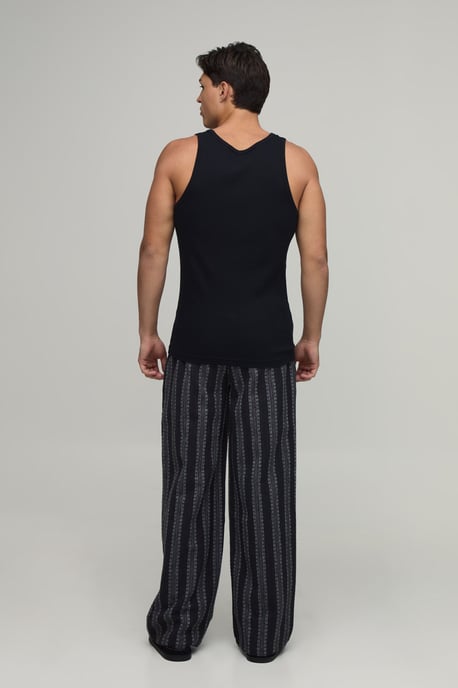 Baggy Fit Stripe Linen Blend Trousers - Image 2