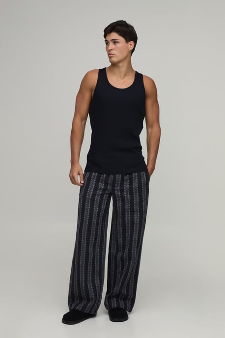 Baggy Fit Stripe Linen Blend Trousers - Image 3