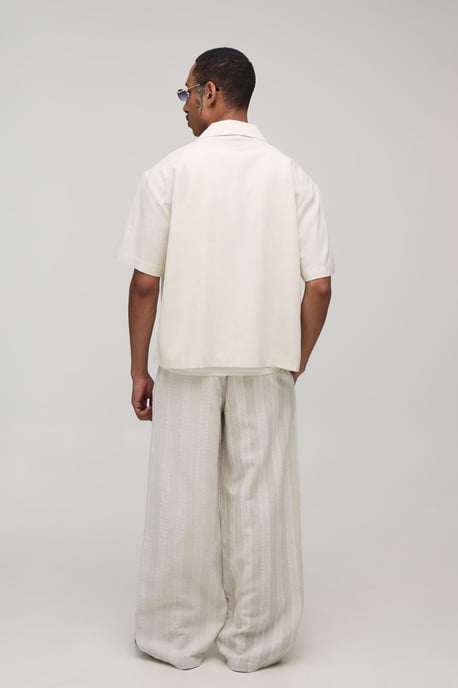 Baggy Fit Stripe Linen Blend Trousers - Image 2