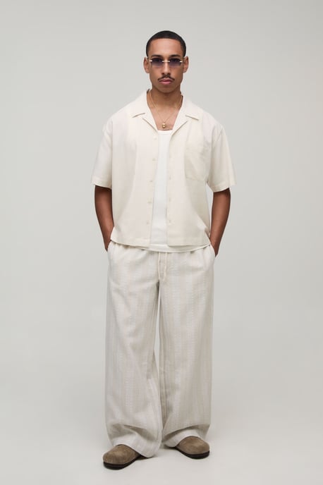 Baggy Fit Stripe Linen Blend Trousers - Image 4