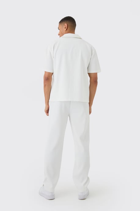 Oversized Short Sleeve Pleated Shirt & Straight Trouser Set - Image 2