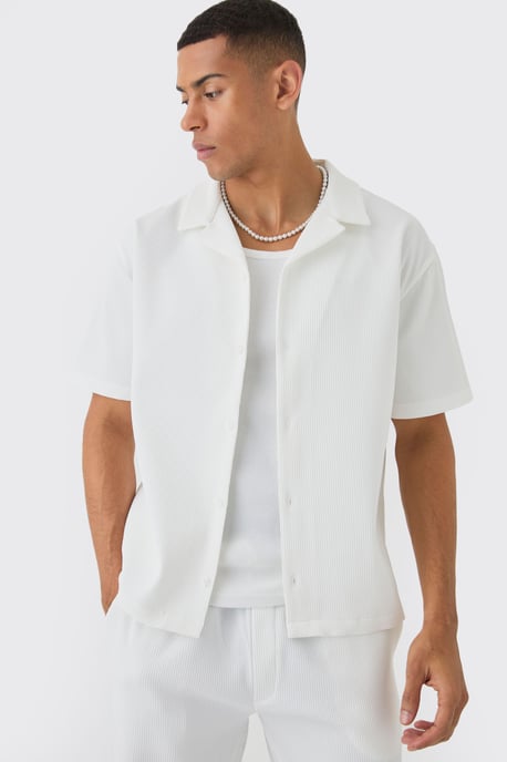 Oversized Short Sleeve Pleated Shirt & Straight Trouser Set - Image 3