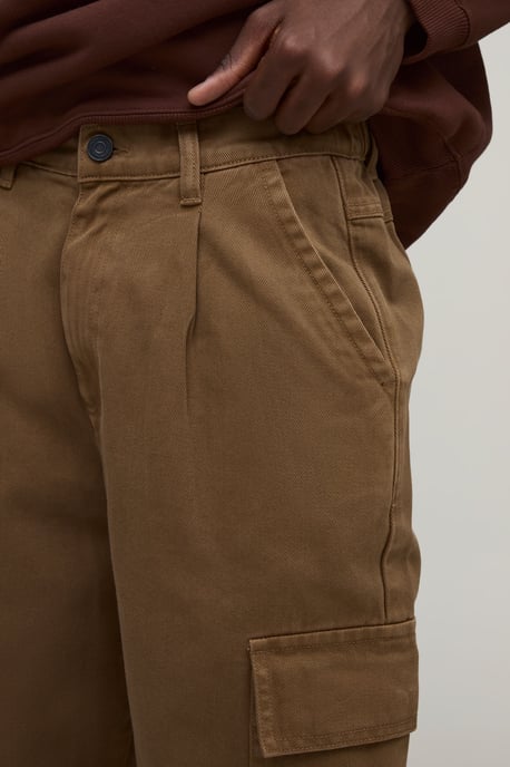 Wide Fit Half & Half Waistband Cargo Pocket Washed Twill Trouser - Image 3