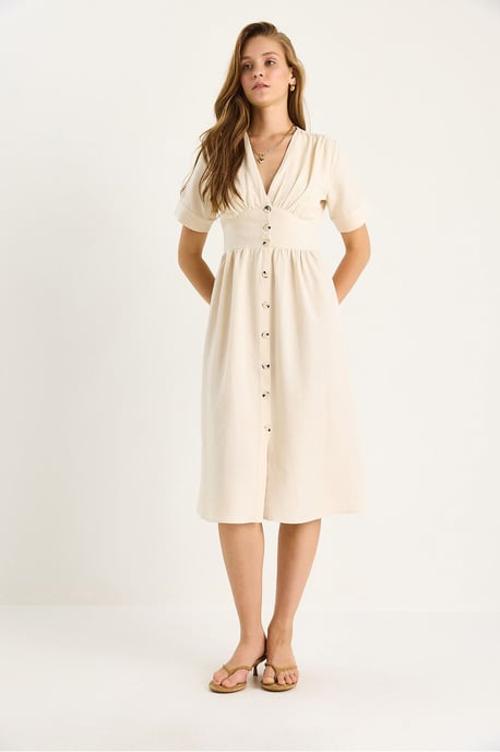 V-hals Knop Midi Shirtjurk - Image 3