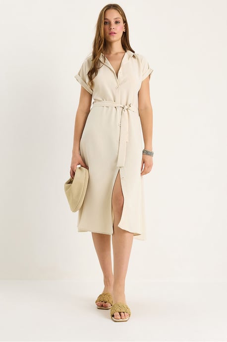 V-hals Midi-jurk met knopen en binddetails - Image 2
