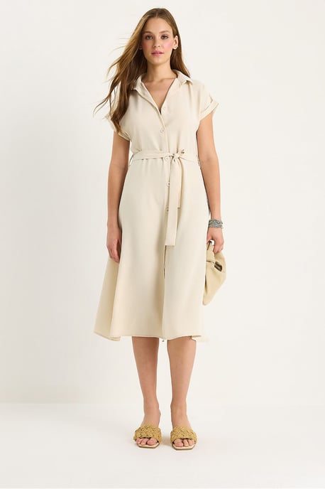 V-hals Midi-jurk met knopen en binddetails - Image 3