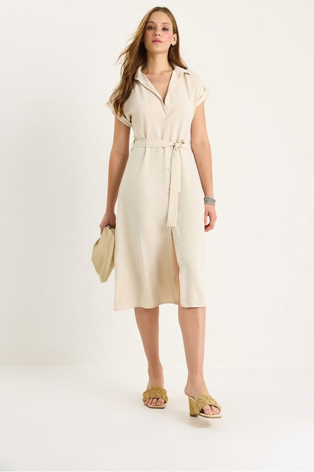 V-hals Midi-jurk met knopen en binddetails - Image 4
