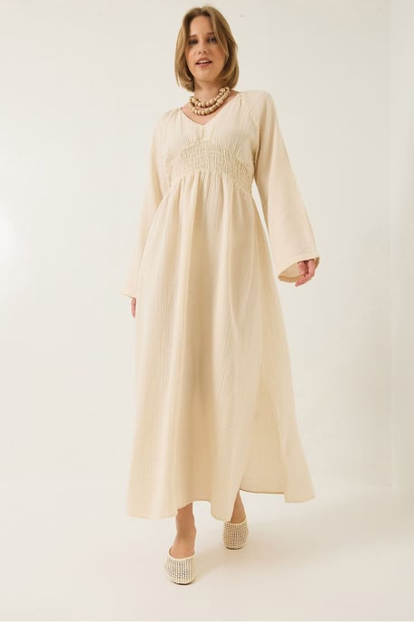Geverfde V-hals Midi-jurk met Geraffineerde Taille - Image 3