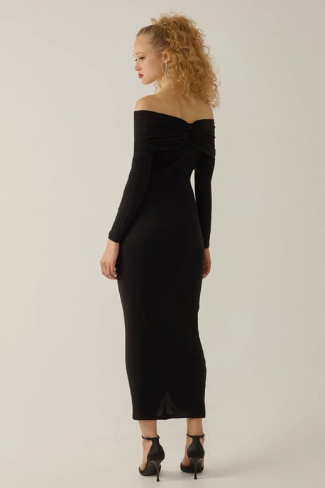 Avskuren axel draperad bodycon maxiklänning - Image 5