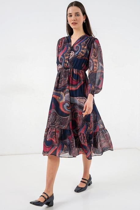 V-hals Midi-jurk met knoopsluiting - Image 2