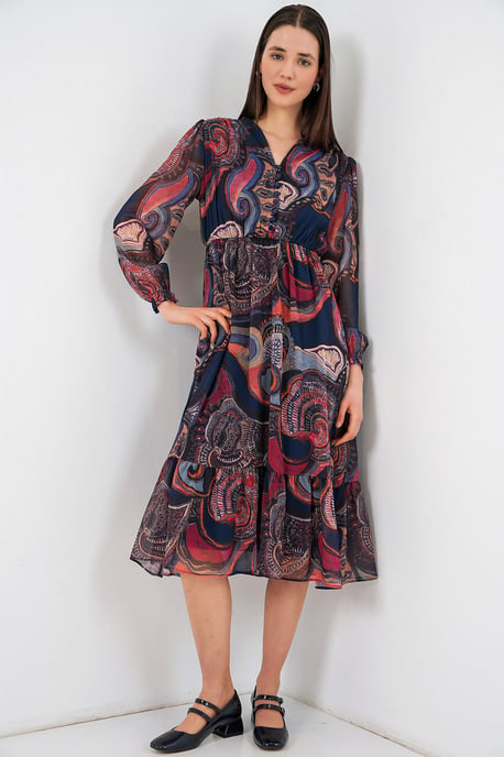 V-hals Midi-jurk met knoopsluiting - Image 3