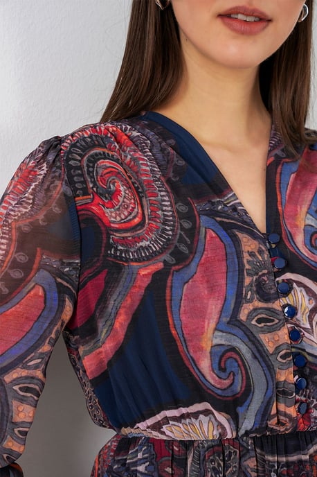 V-hals Midi-jurk met knoopsluiting - Image 4